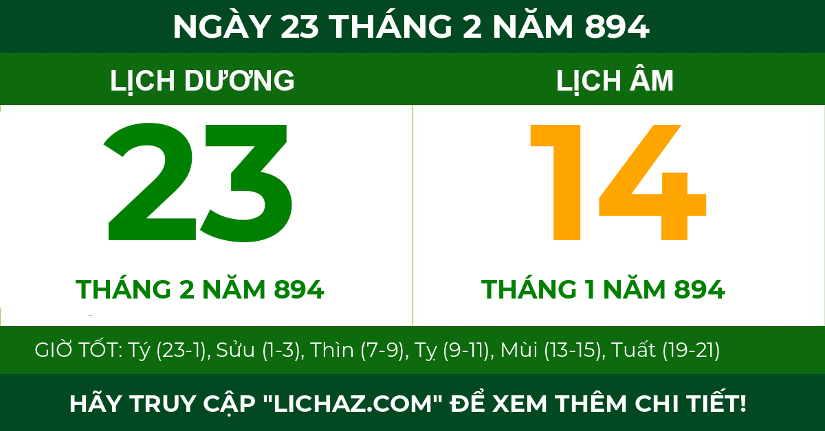 lịch âm ngày 23 tháng 2 năm 894
