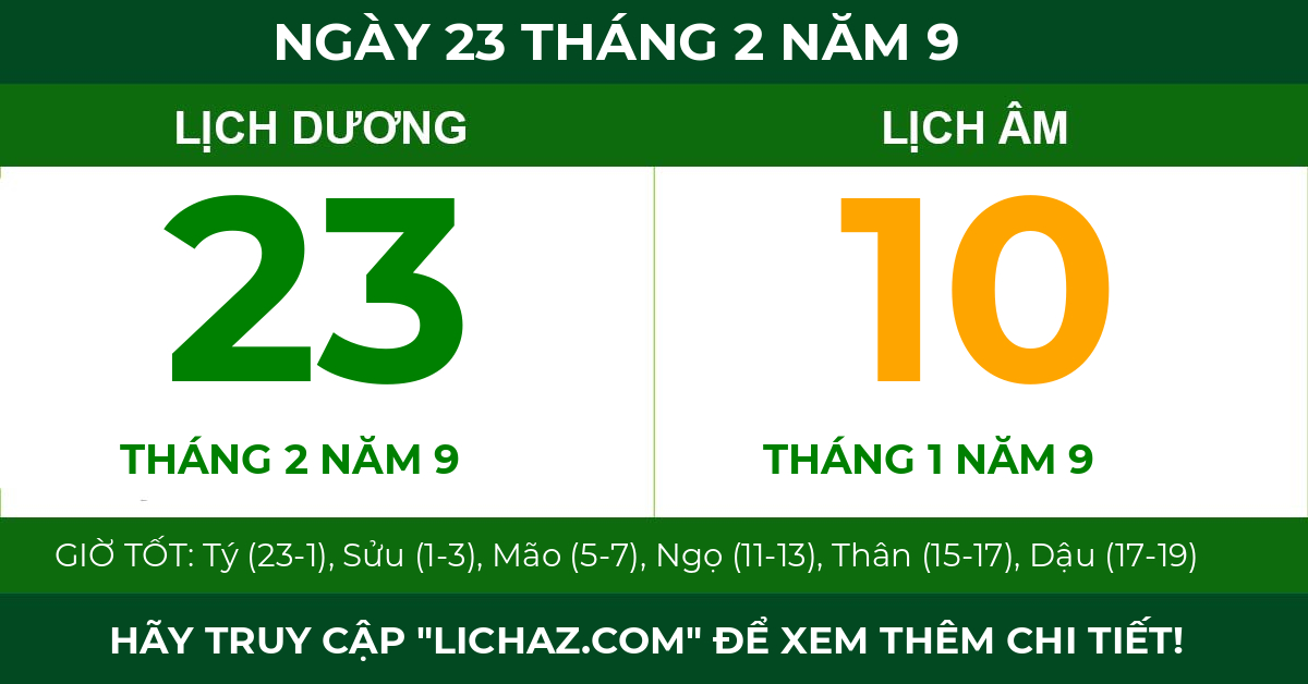 lịch âm ngày 23 tháng 2 năm 9