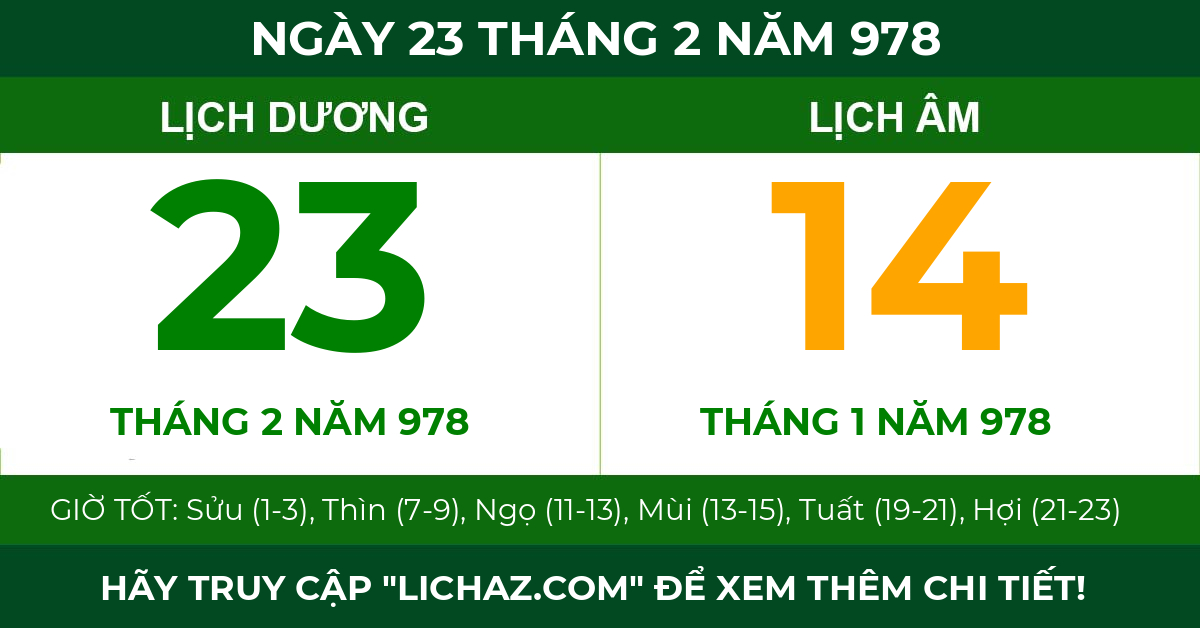 lịch âm ngày 23 tháng 2 năm 978