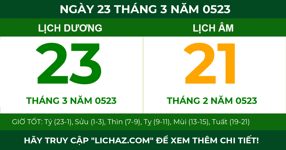 lịch âm ngày 23 tháng 3 năm 0523