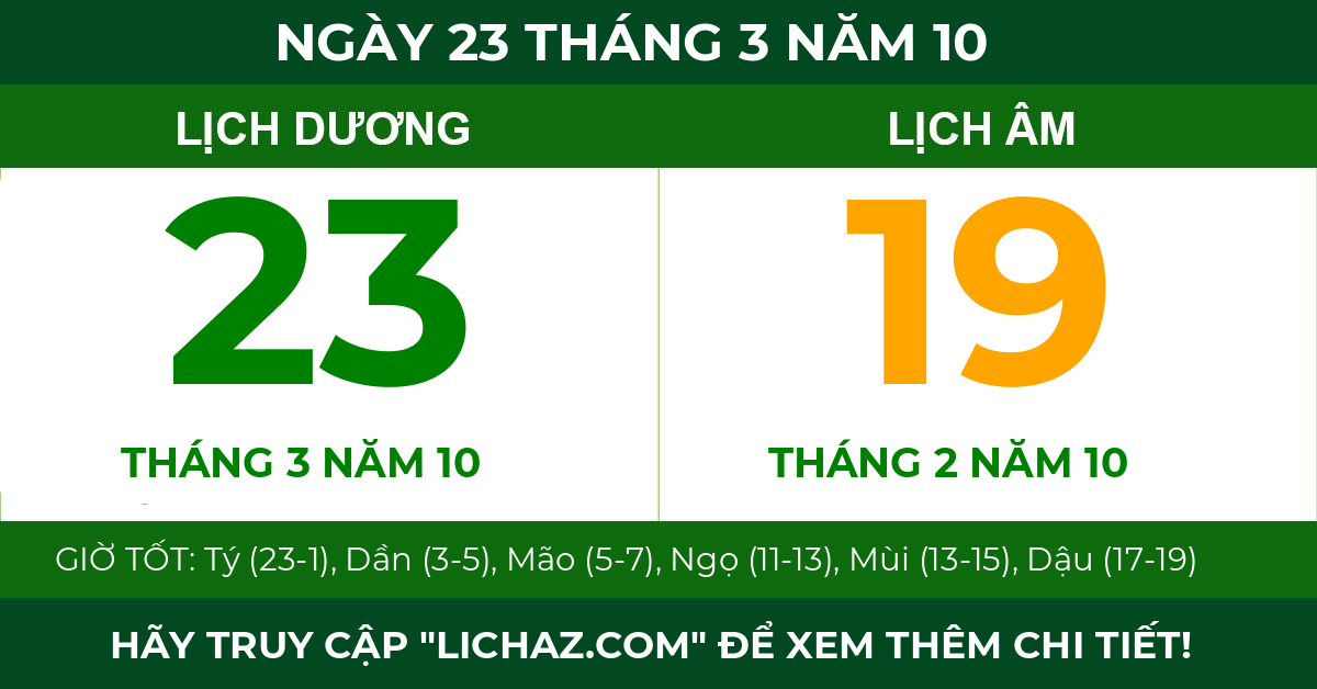 lịch âm ngày 23 tháng 3 năm 10