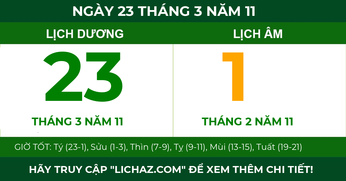 lịch âm ngày 23 tháng 3 năm 11