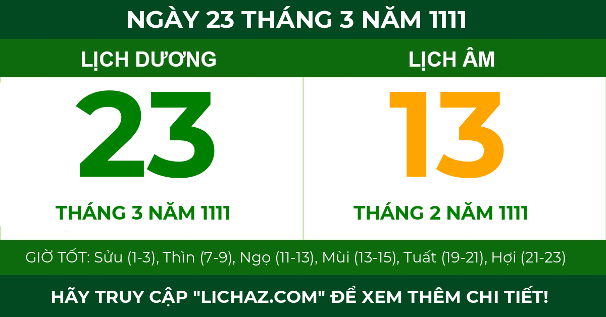 lịch âm ngày 23 tháng 3 năm 1111