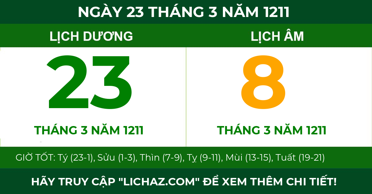 lịch âm ngày 23 tháng 3 năm 1211