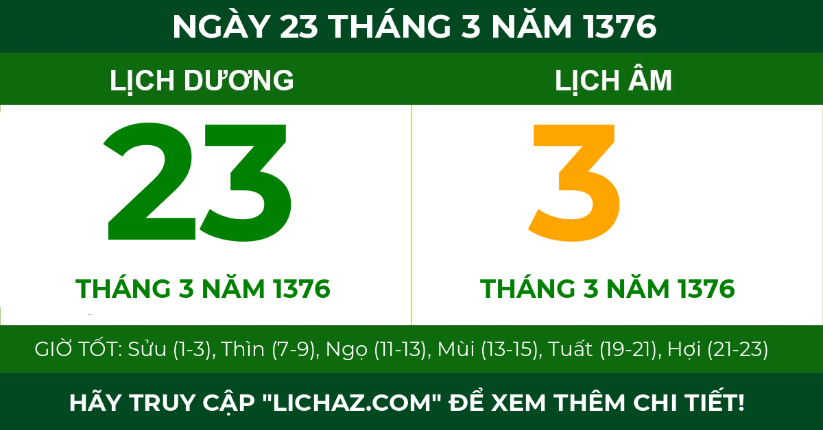 lịch âm ngày 23 tháng 3 năm 1376