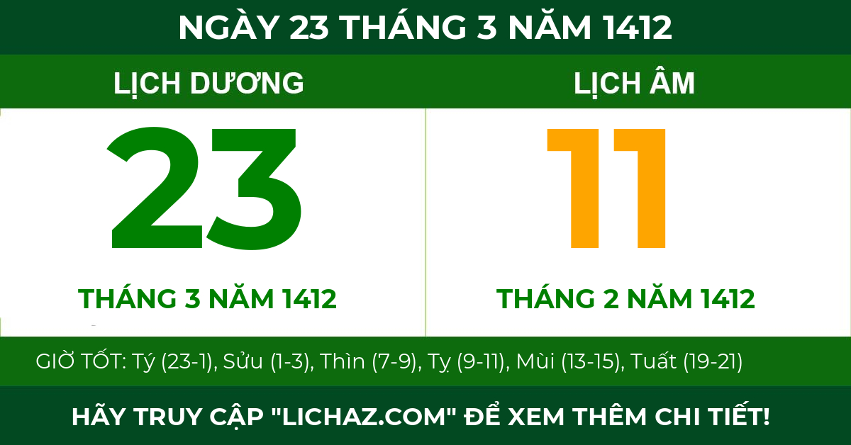 lịch âm ngày 23 tháng 3 năm 1412