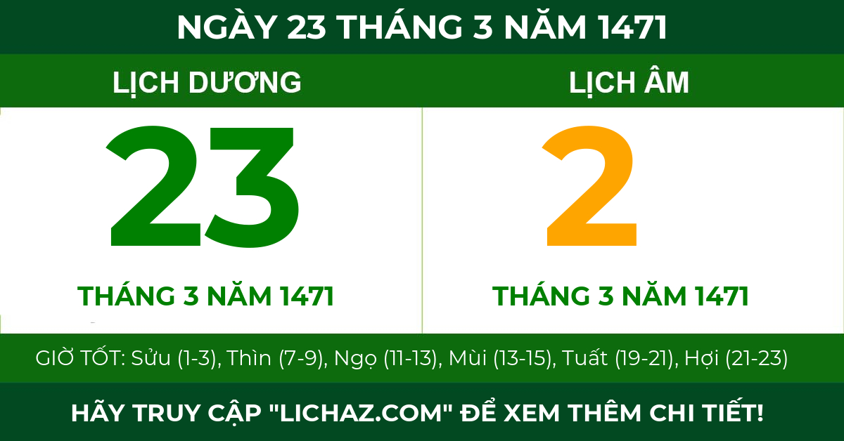 lịch âm ngày 23 tháng 3 năm 1471