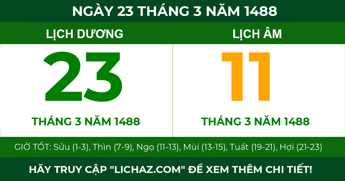 lịch âm ngày 23 tháng 3 năm 1488