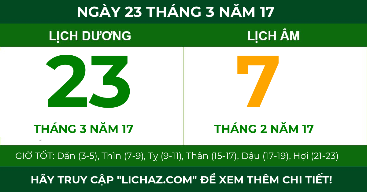 lịch âm ngày 23 tháng 3 năm 17