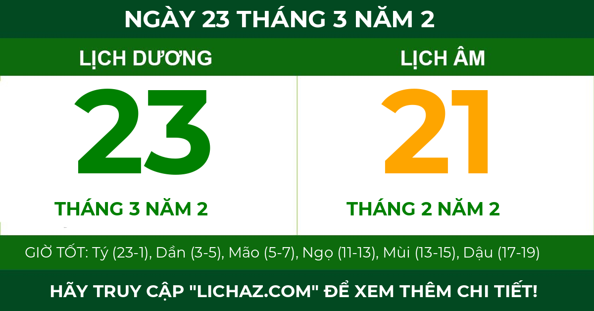 lịch âm ngày 23 tháng 3 năm 2