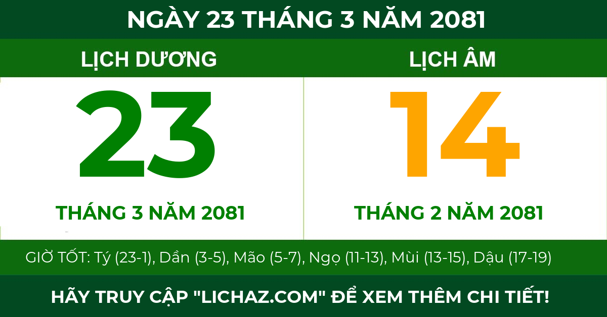 lịch âm ngày 23 tháng 3 năm 2081