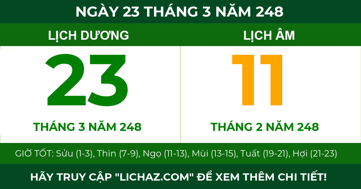lịch âm ngày 23 tháng 3 năm 248
