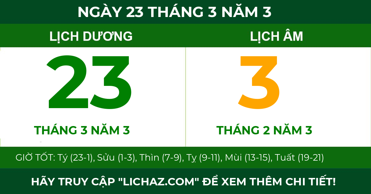 lịch âm ngày 23 tháng 3 năm 3