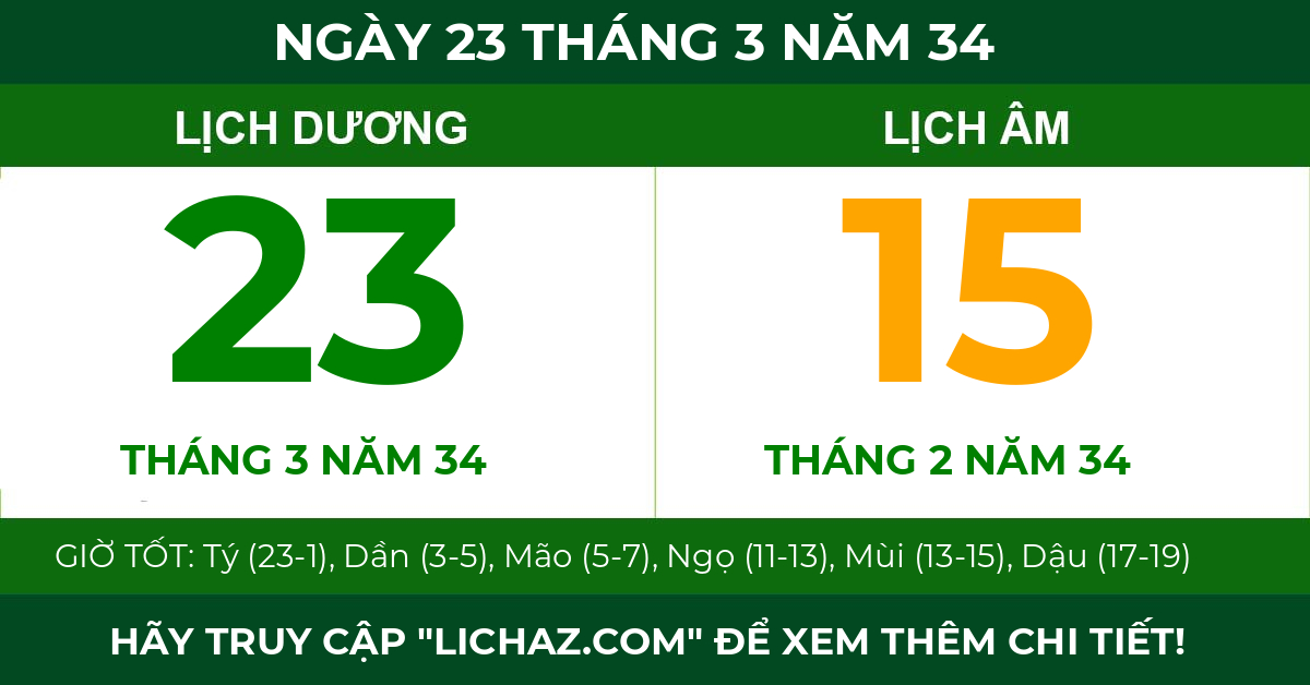 lịch âm ngày 23 tháng 3 năm 34