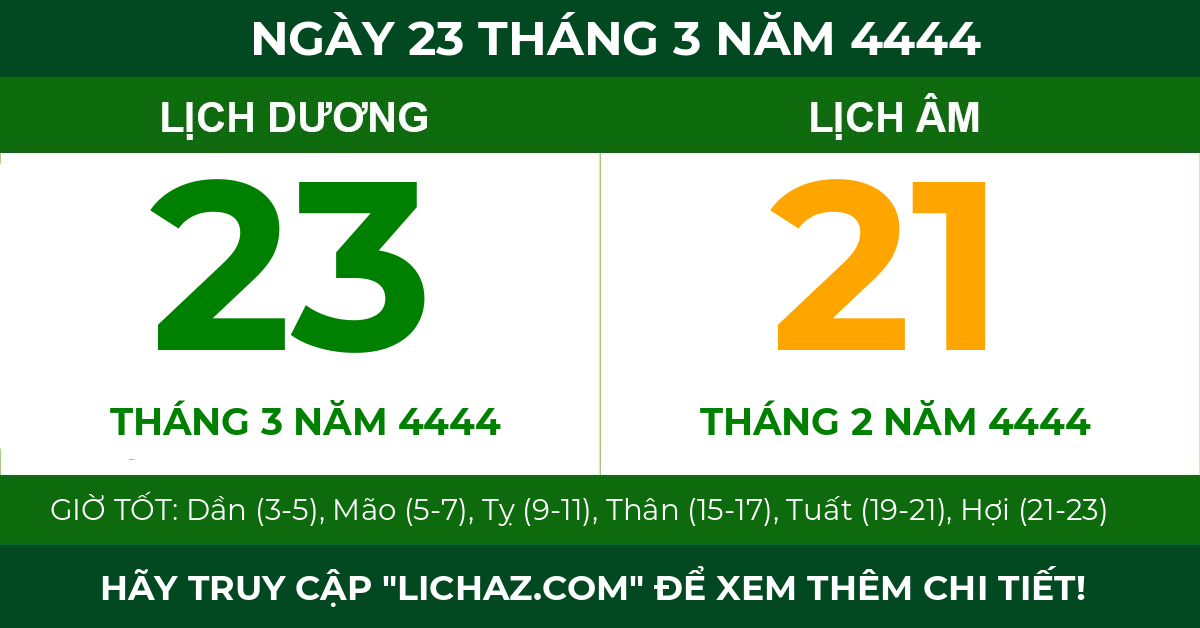 lịch âm ngày 23 tháng 3 năm 4444
