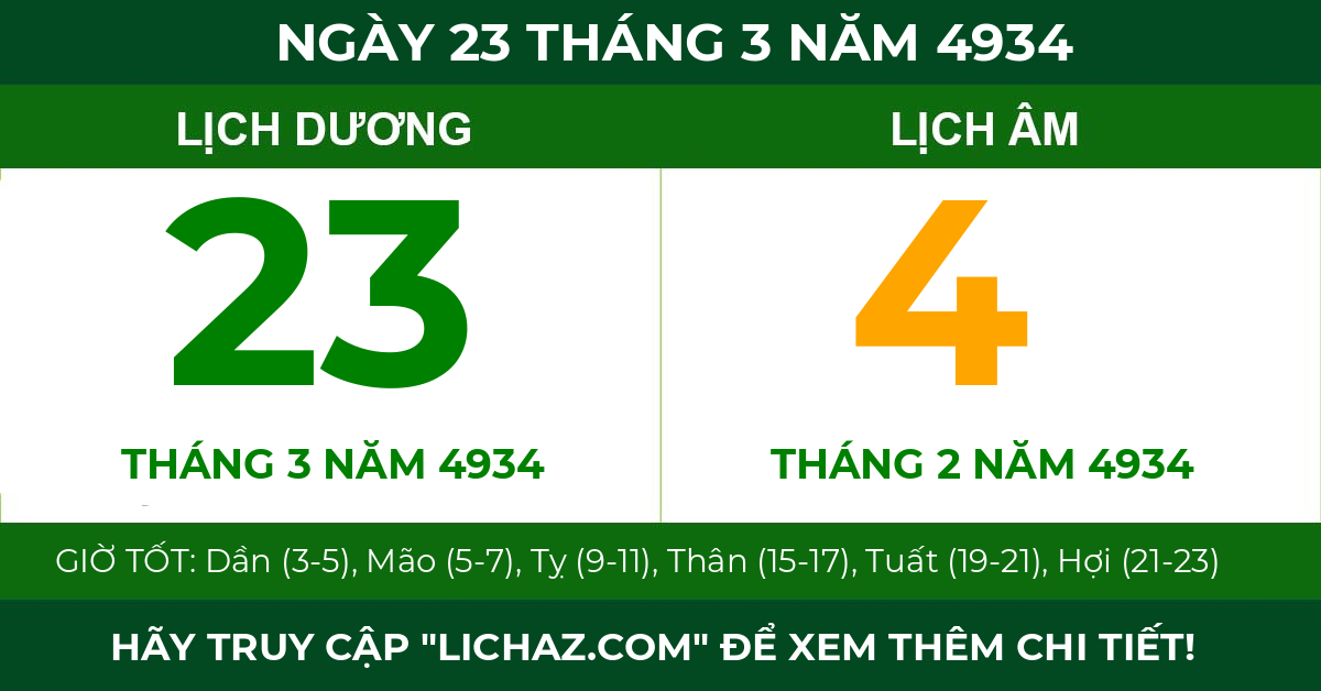 lịch âm ngày 23 tháng 3 năm 4934