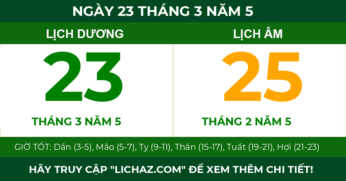 lịch âm ngày 23 tháng 3 năm 5