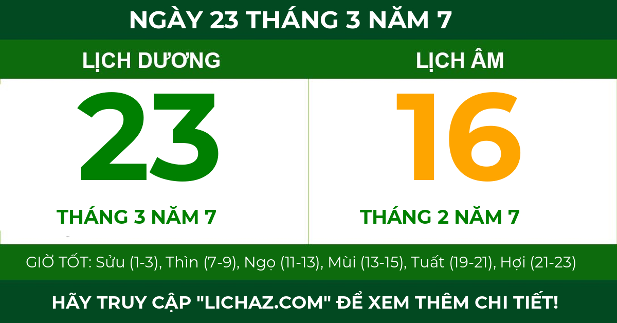 lịch âm ngày 23 tháng 3 năm 7