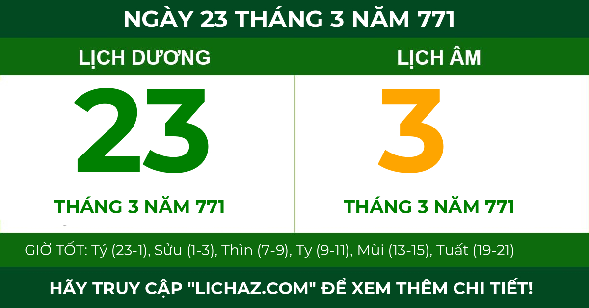 lịch âm ngày 23 tháng 3 năm 771
