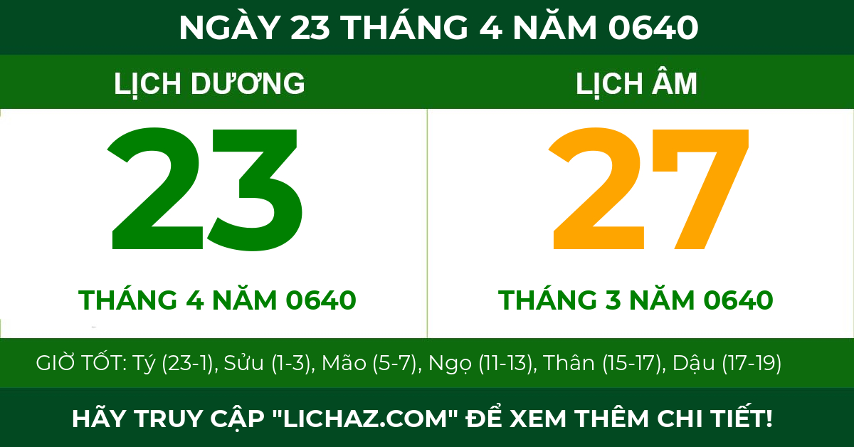 lịch âm ngày 23 tháng 4 năm 0640