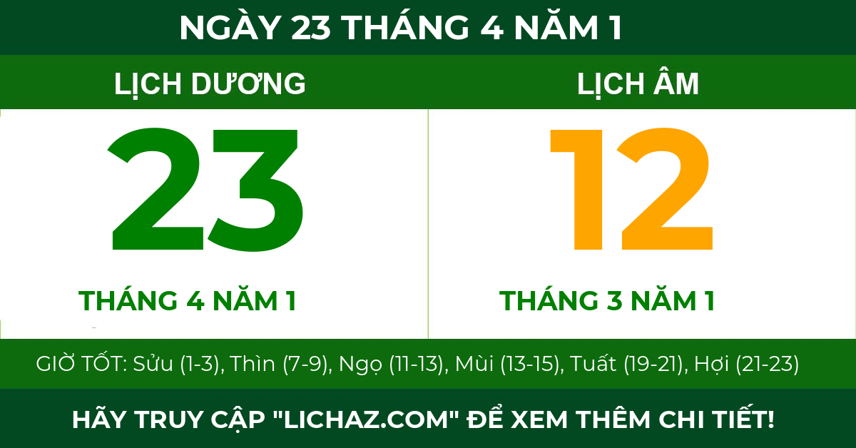 lịch âm ngày 23 tháng 4 năm 1