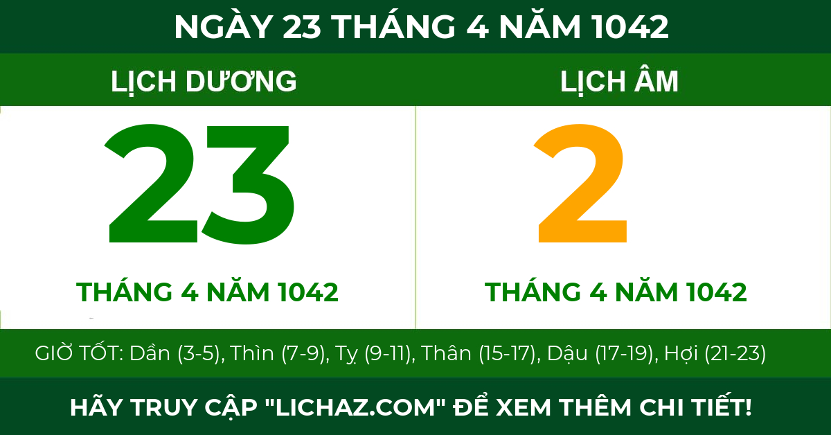 lịch âm ngày 23 tháng 4 năm 1042