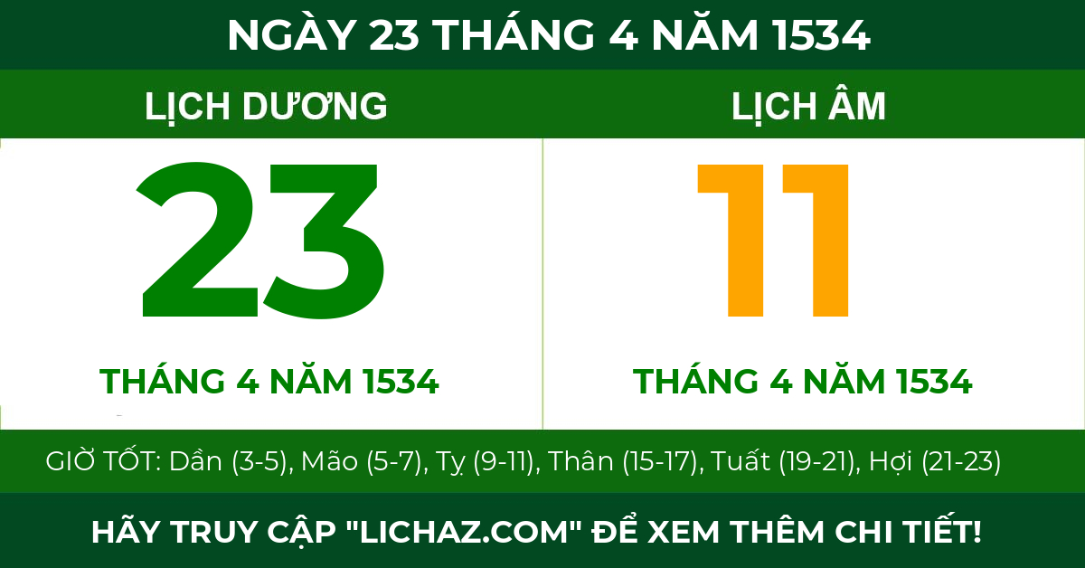 lịch âm ngày 23 tháng 4 năm 1534