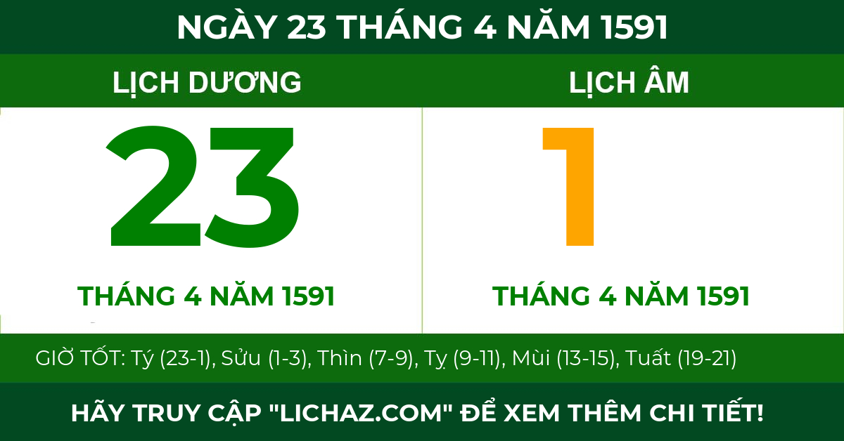 lịch âm ngày 23 tháng 4 năm 1591