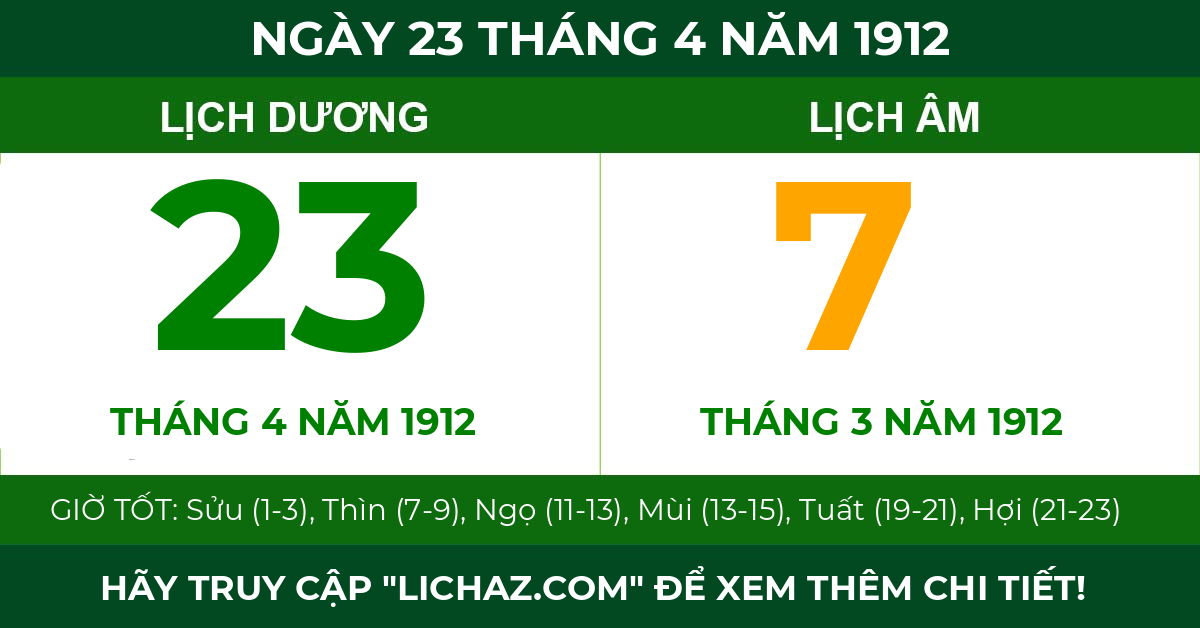 lịch âm ngày 23 tháng 4 năm 1912