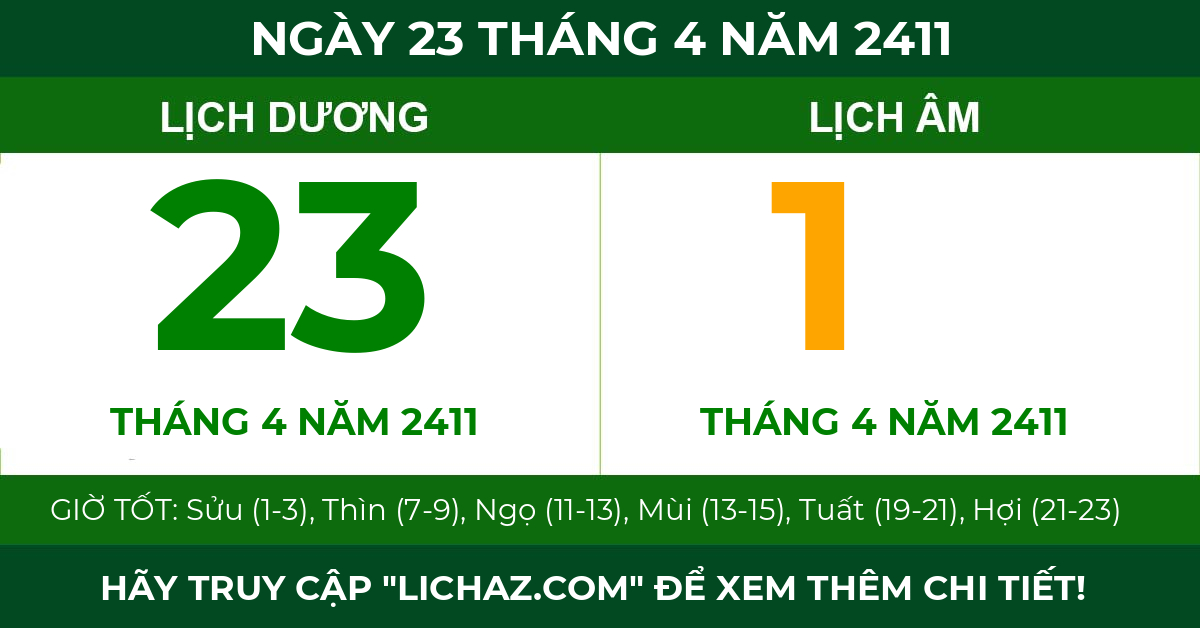 lịch âm ngày 23 tháng 4 năm 2411