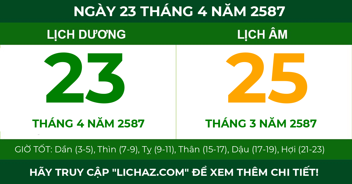 lịch âm ngày 23 tháng 4 năm 2587