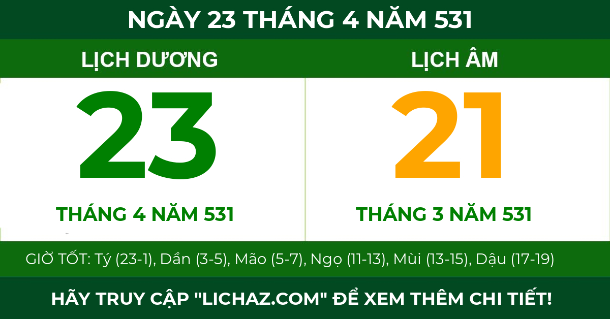 lịch âm ngày 23 tháng 4 năm 531