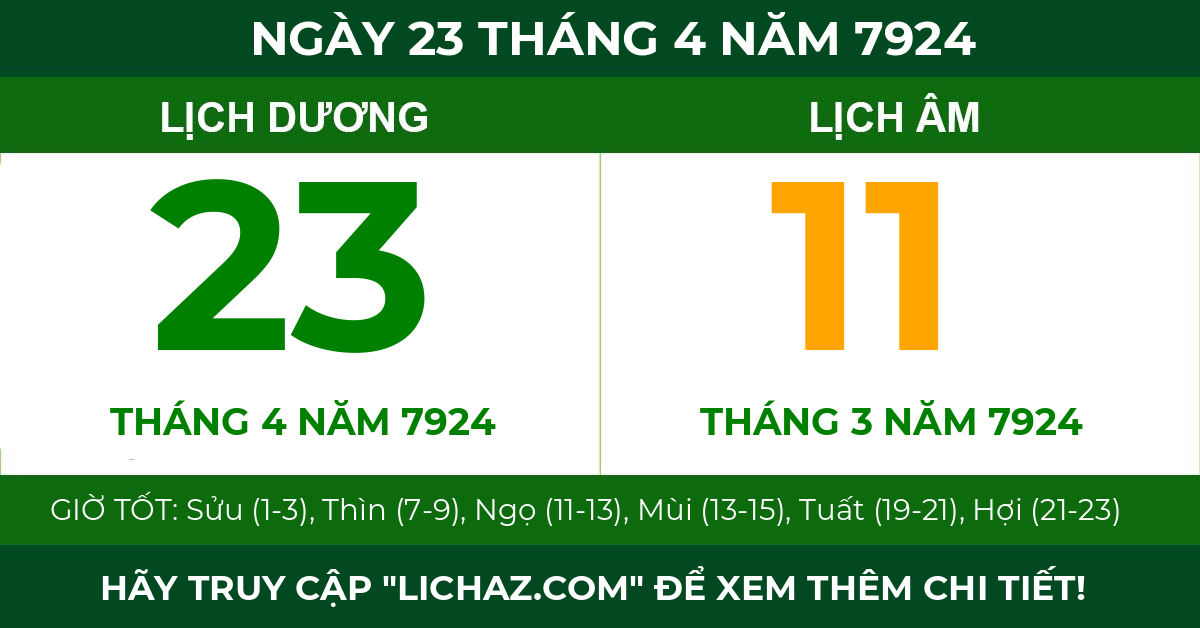lịch âm ngày 23 tháng 4 năm 7924