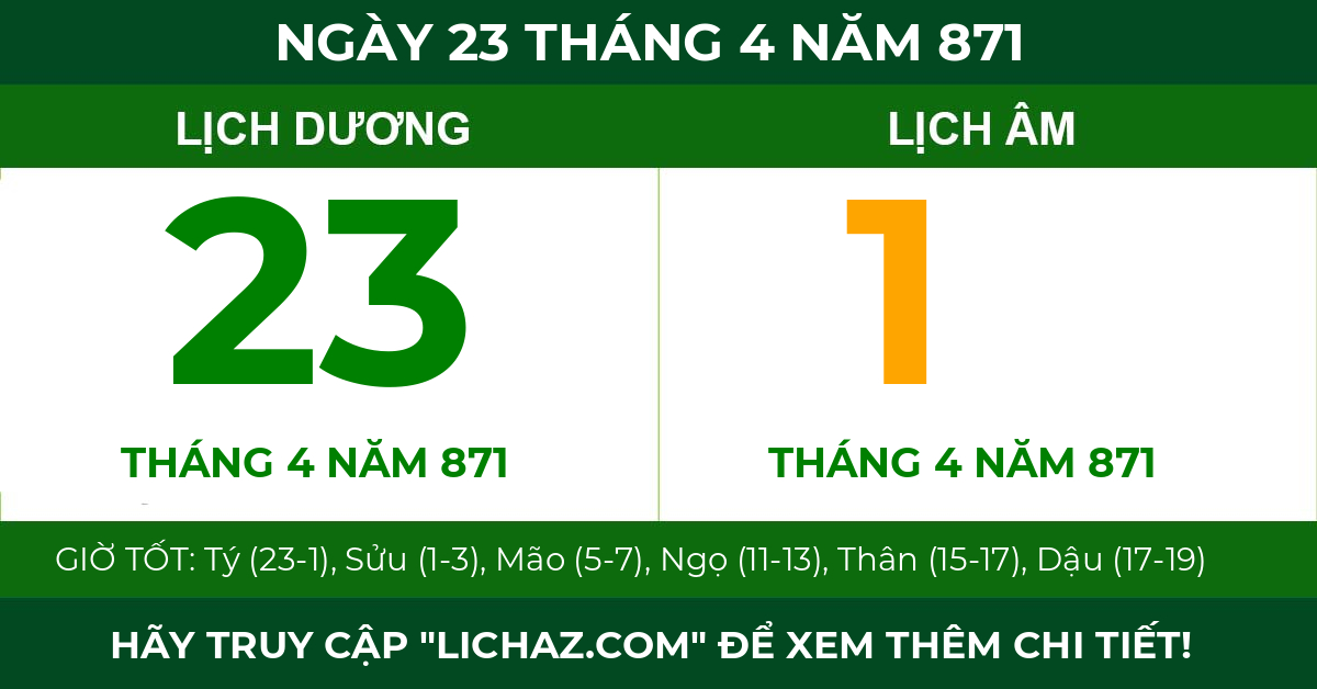 lịch âm ngày 23 tháng 4 năm 871