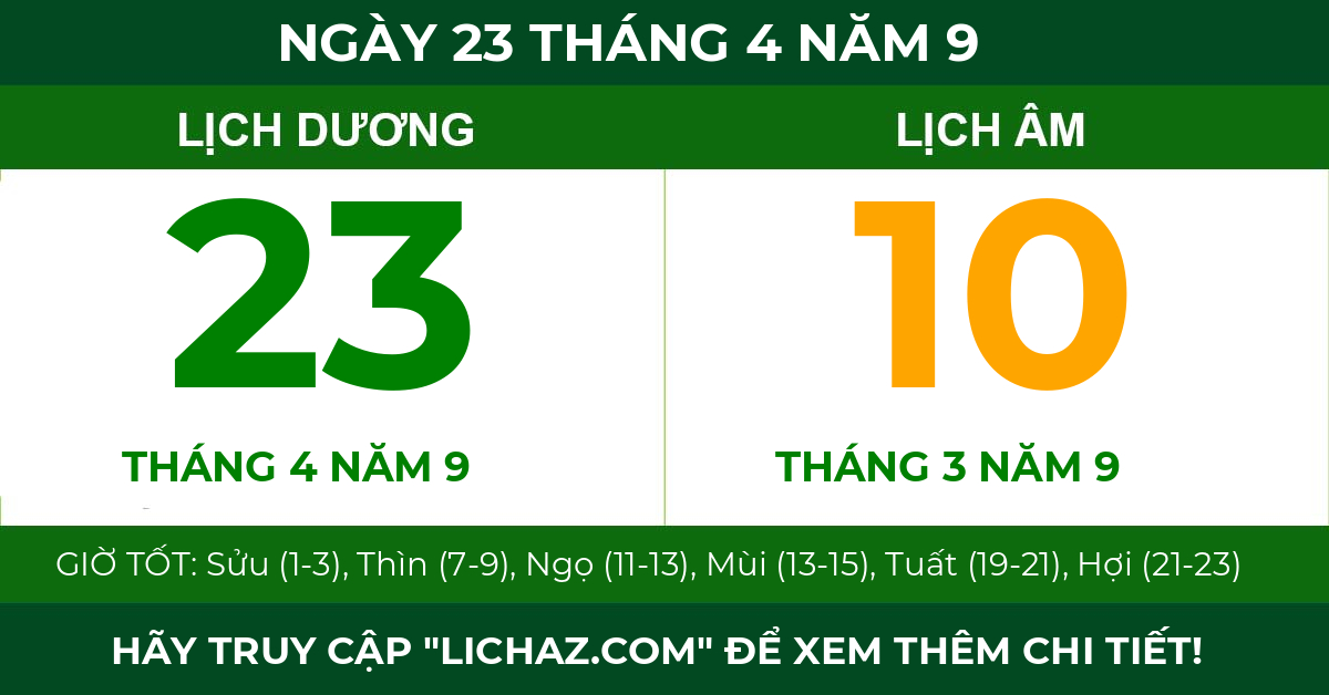 lịch âm ngày 23 tháng 4 năm 9