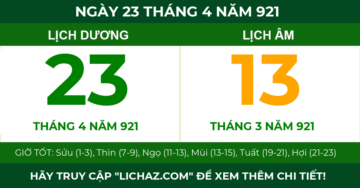 lịch âm ngày 23 tháng 4 năm 921