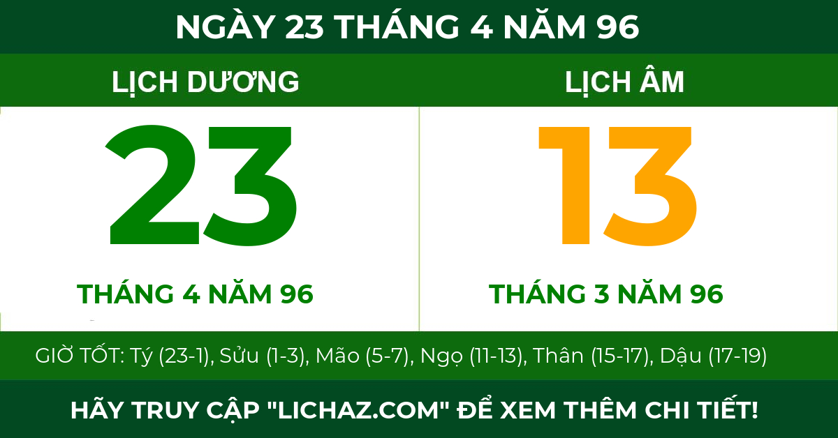 lịch âm ngày 23 tháng 4 năm 96