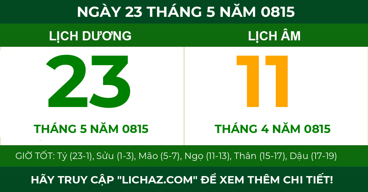 lịch âm ngày 23 tháng 5 năm 0815