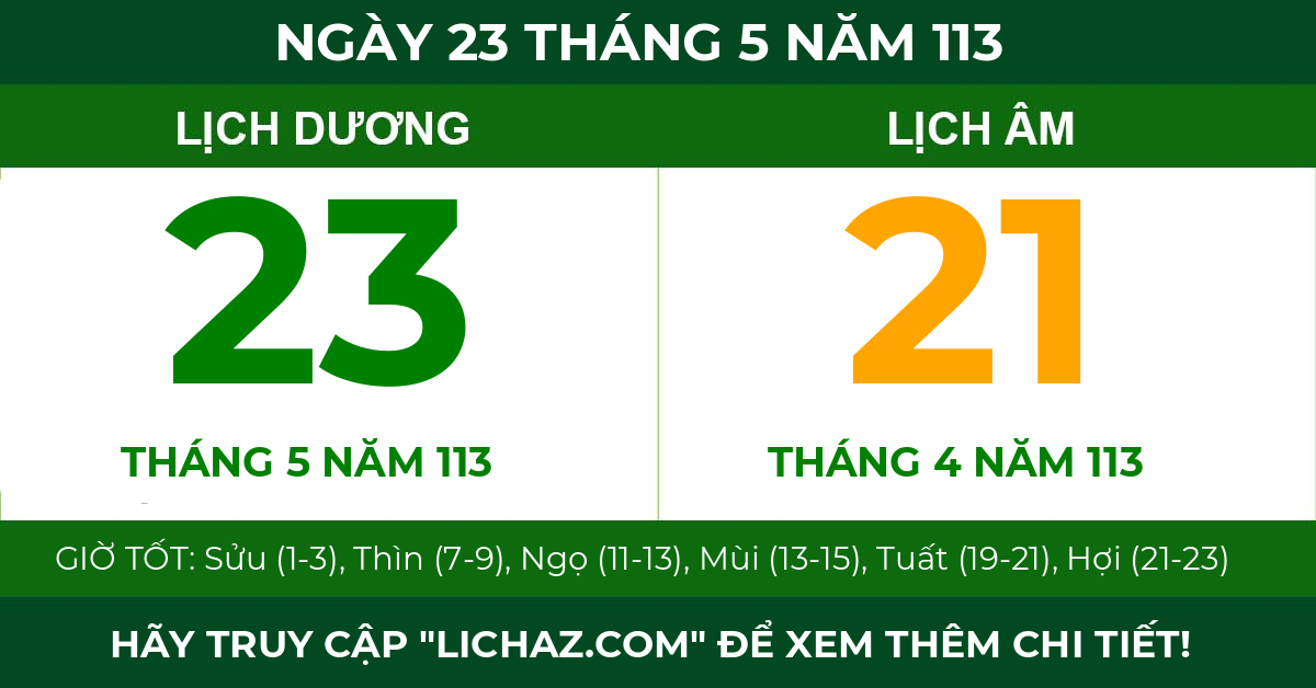 lịch âm ngày 23 tháng 5 năm 113