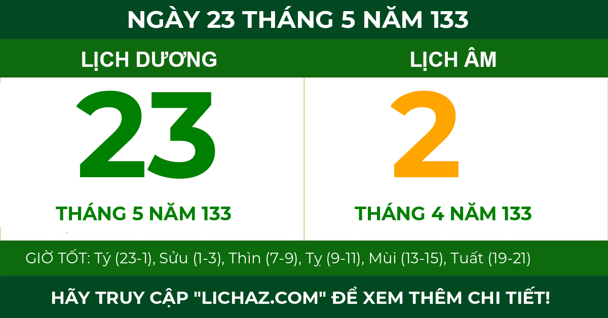 lịch âm ngày 23 tháng 5 năm 133