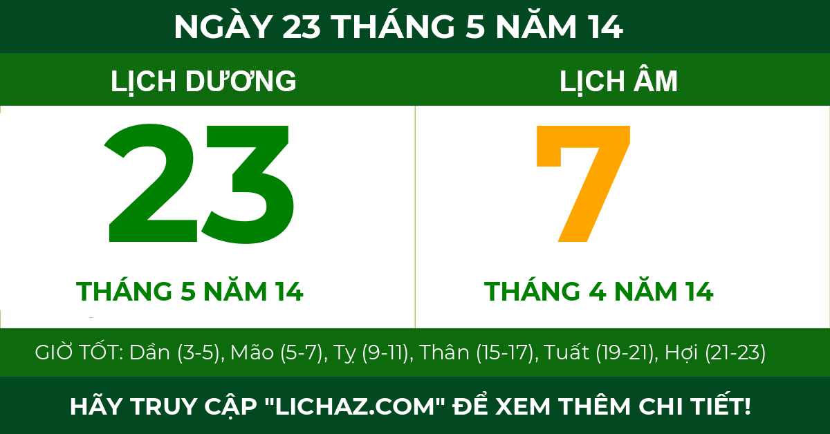 lịch âm ngày 23 tháng 5 năm 14