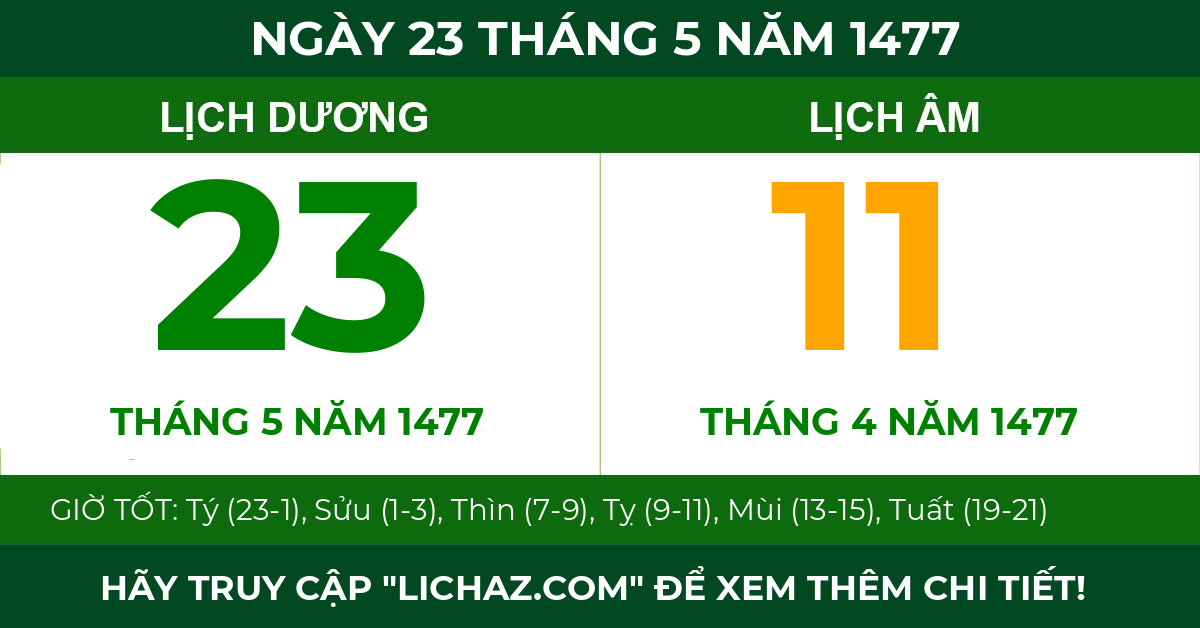 lịch âm ngày 23 tháng 5 năm 1477