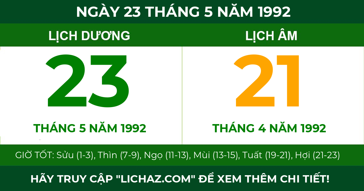 lịch âm ngày 23 tháng 5 năm 1992