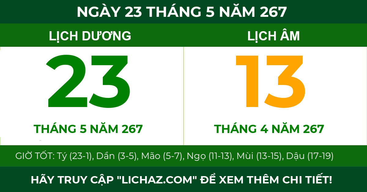lịch âm ngày 23 tháng 5 năm 267