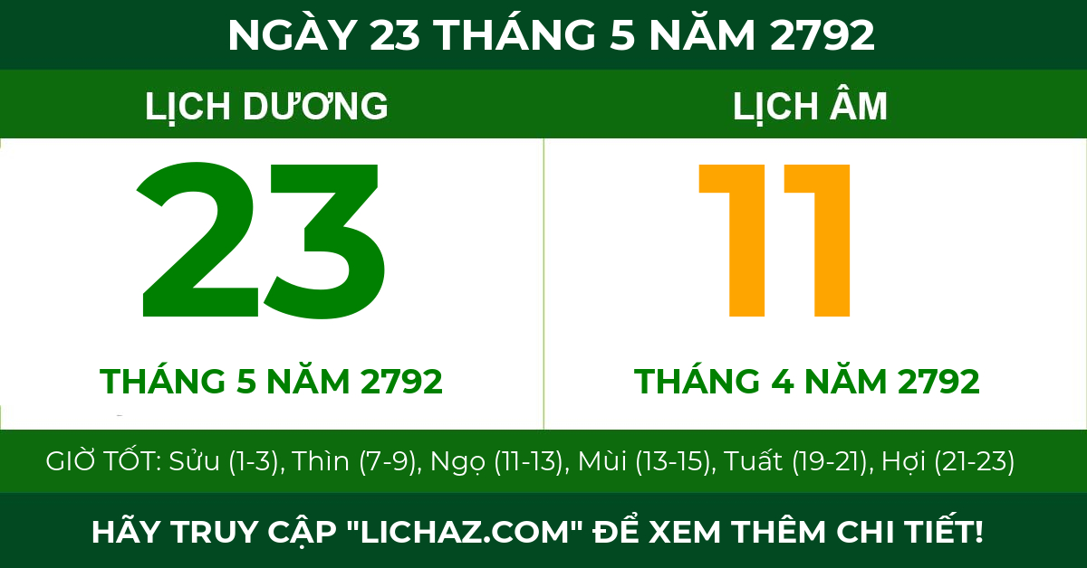 lịch âm ngày 23 tháng 5 năm 2792