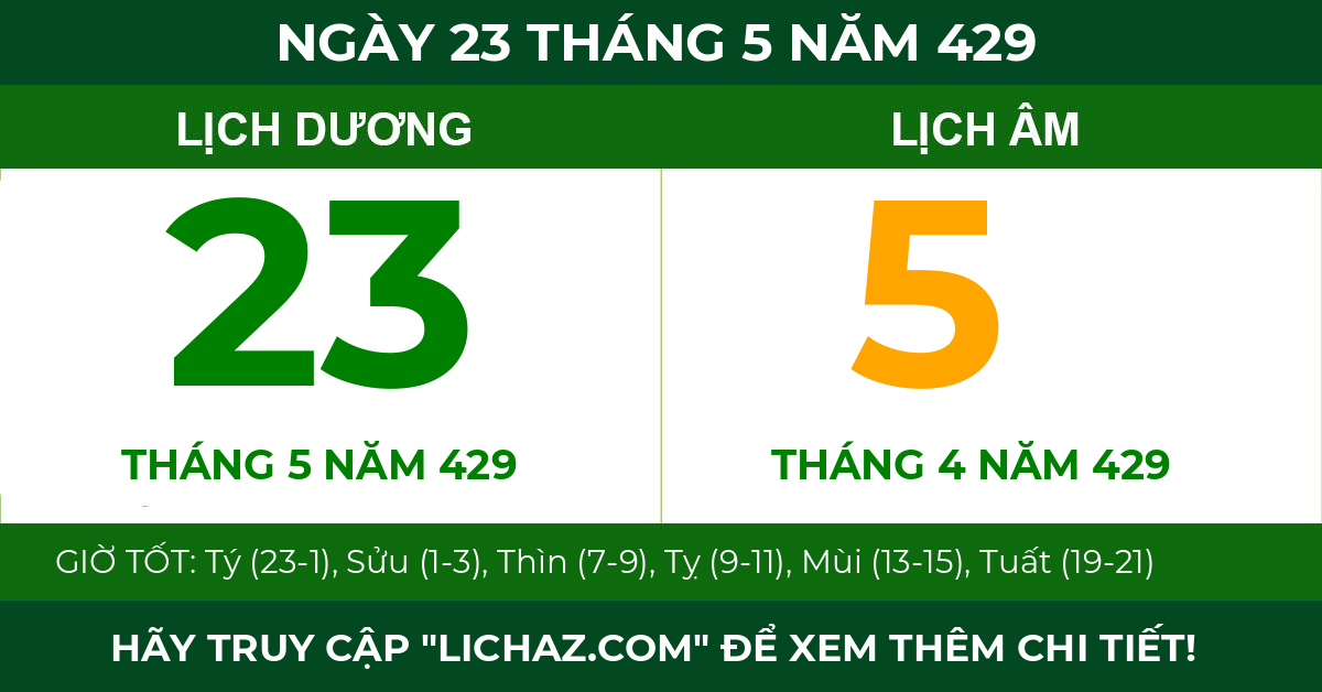 lịch âm ngày 23 tháng 5 năm 429
