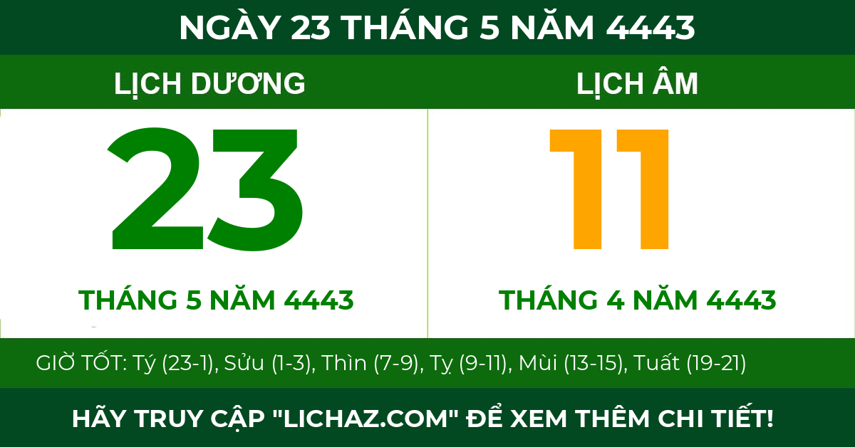 lịch âm ngày 23 tháng 5 năm 4443