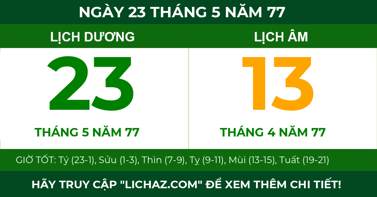 lịch âm ngày 23 tháng 5 năm 77