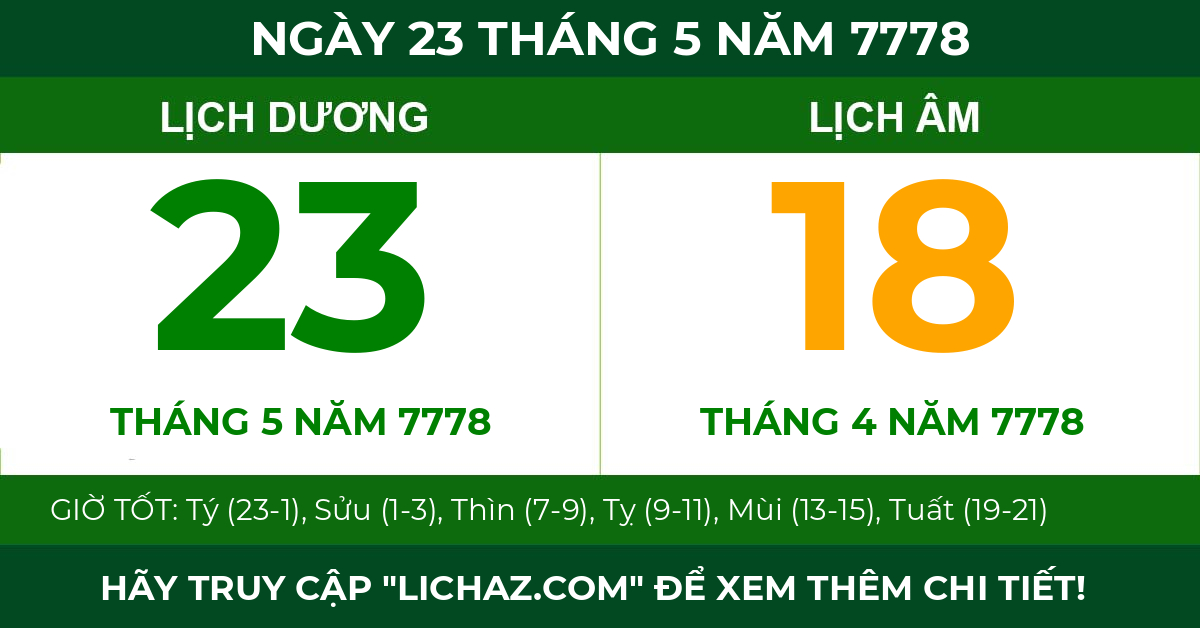 lịch âm ngày 23 tháng 5 năm 7778