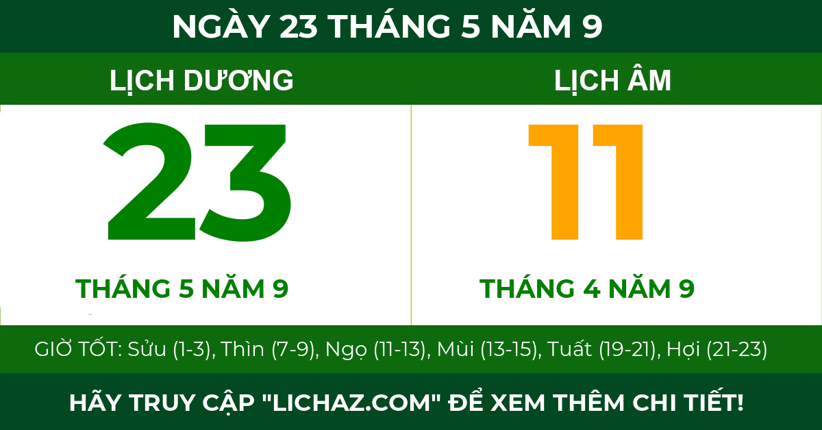 lịch âm ngày 23 tháng 5 năm 9